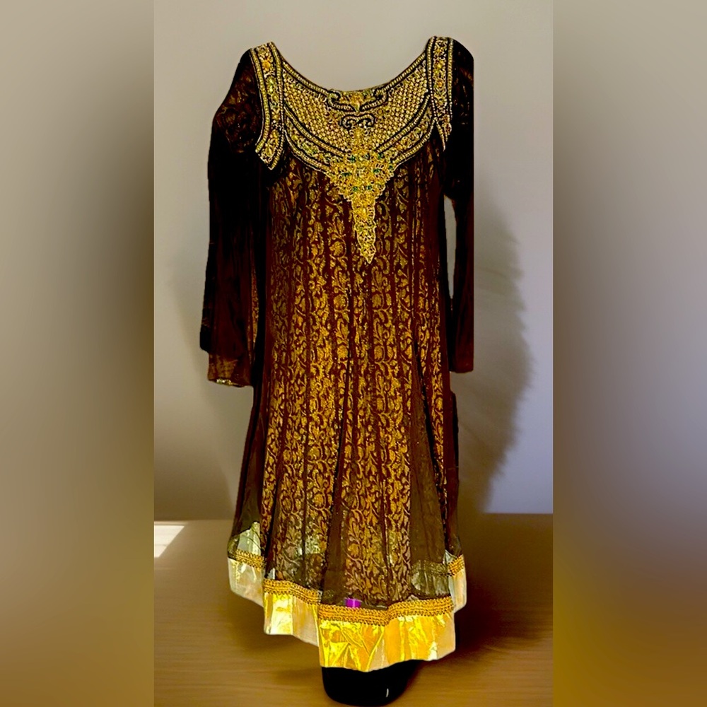 Gorgeous Indian Black & Gold with Jewels Dress Size 12